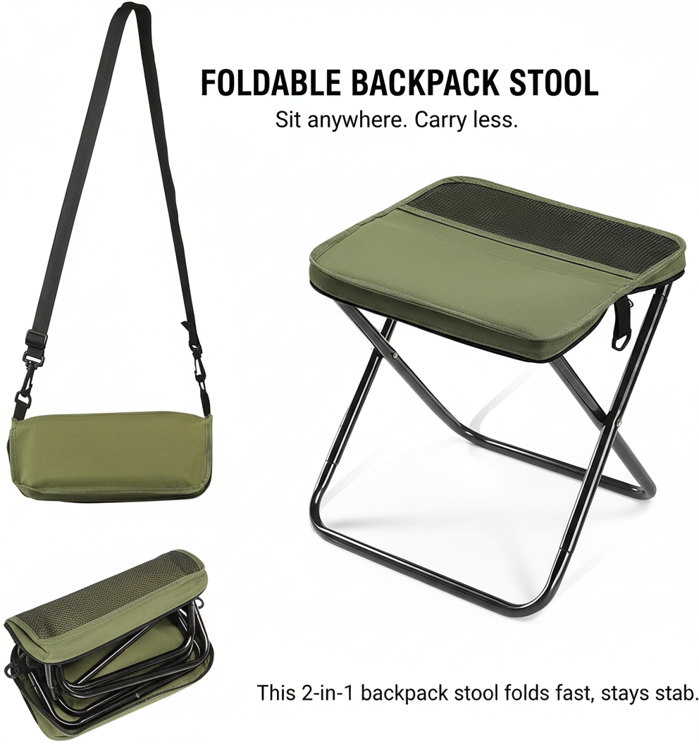 Foldable Backpack Stool – World Cup 2026 Portable Seat for Travel & Stadium Use